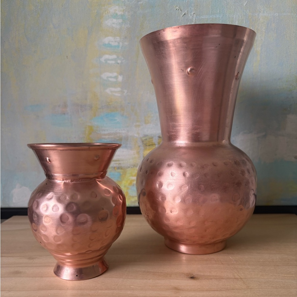 Vintage Copper Textured Vase Duo